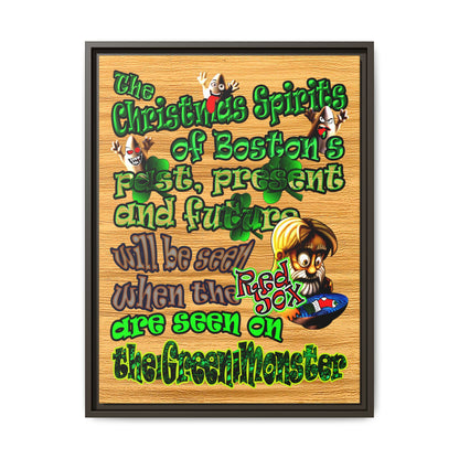 christmas spirits of boston - framed canvas art (butterscotch wood finish)