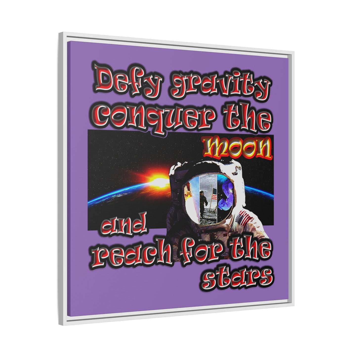 defy conquer reach - framed canvas art (light purple)