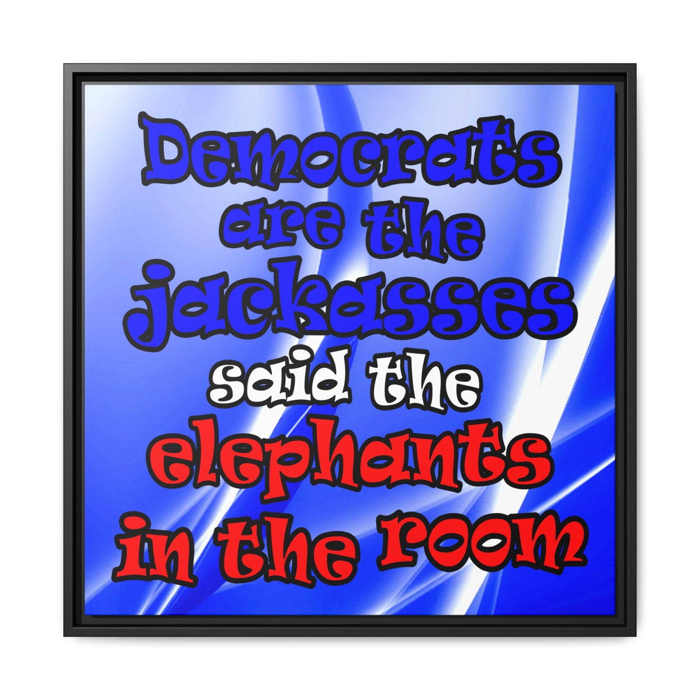 donkeys and elephants - framed canvas art (blue-white wave)