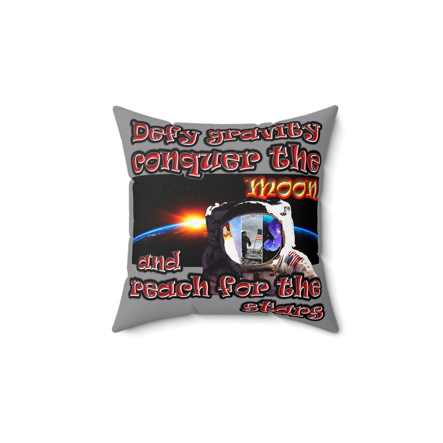 defy conquer reach - Spun Polyester Square Pillow - (grey)
