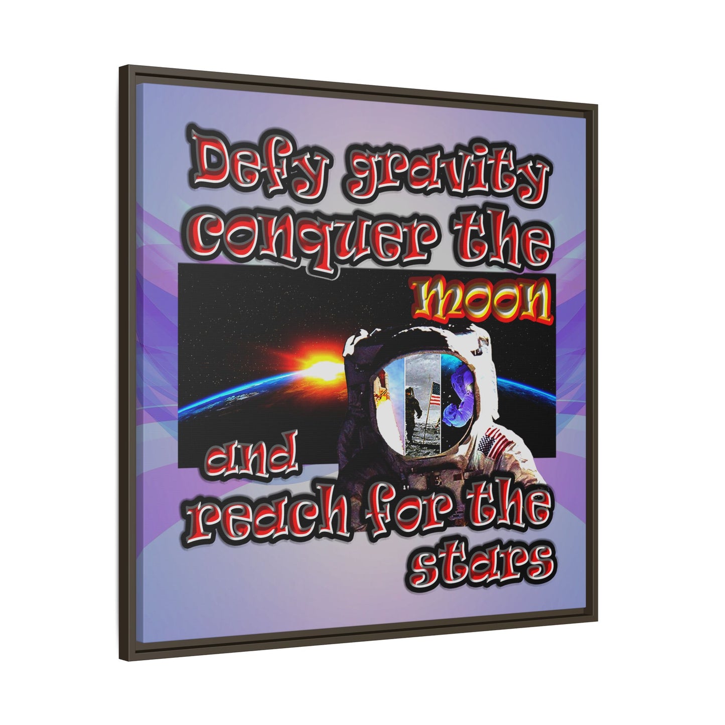 defy conquer reach - framed canvas art (light blue-pink wave)