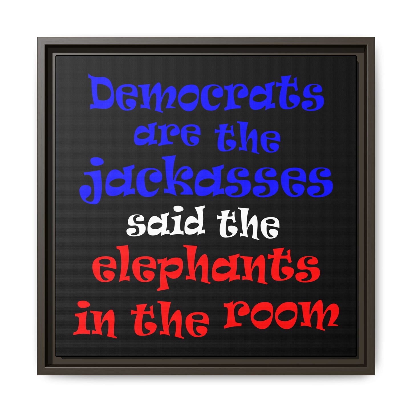 donkeys and elephants - framed canvas art (black)