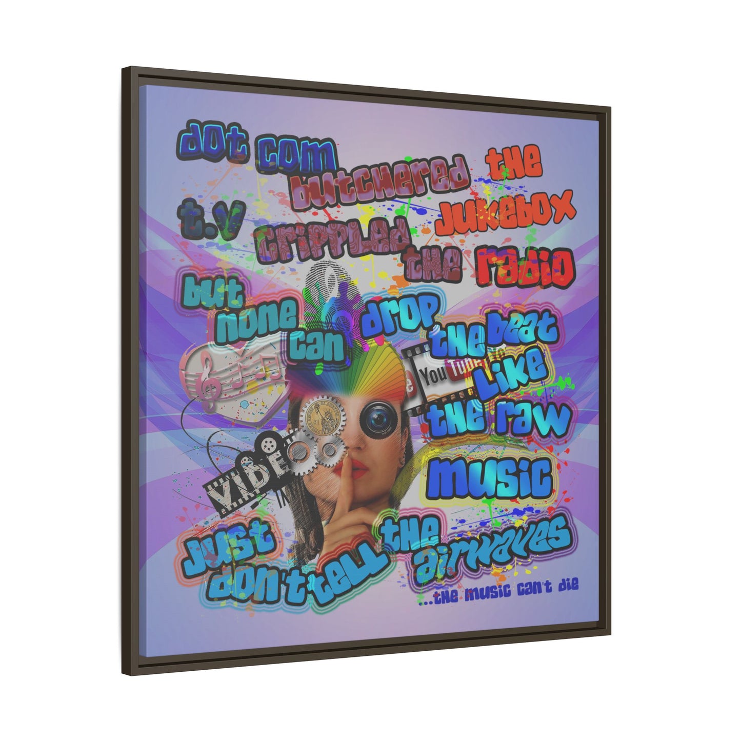 drop the beat - framed canvas art (light blue-pink wave)