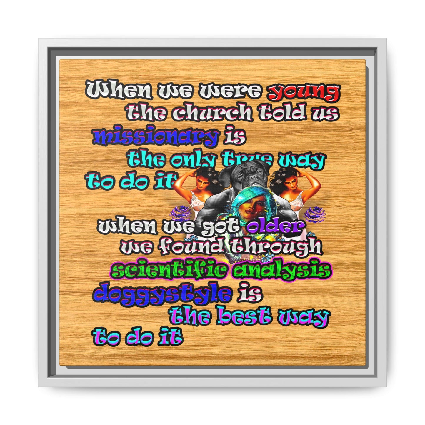 doggystyle - framed canvas art (butterscotch wood finish)