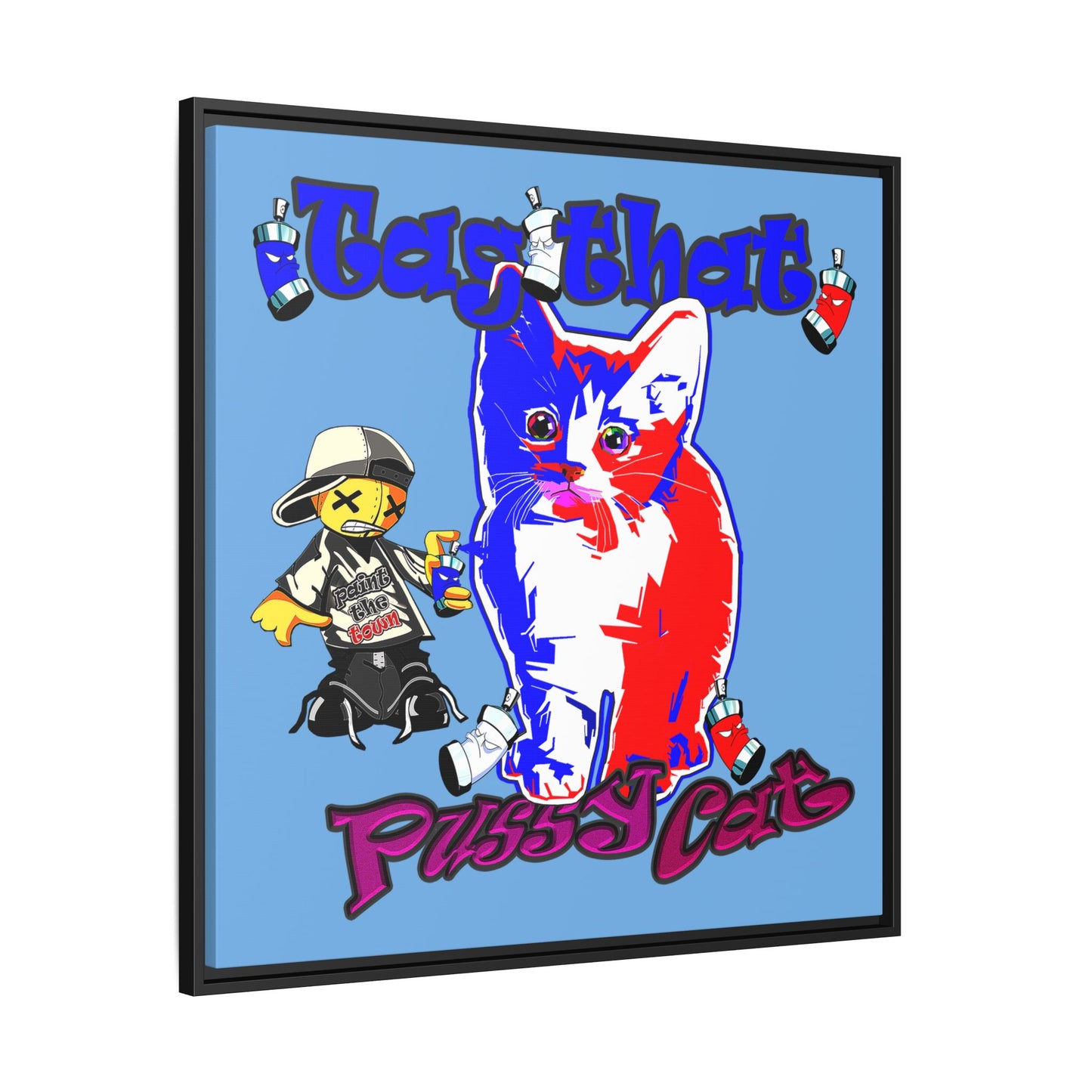 tag that - framed canvas art (light blue)