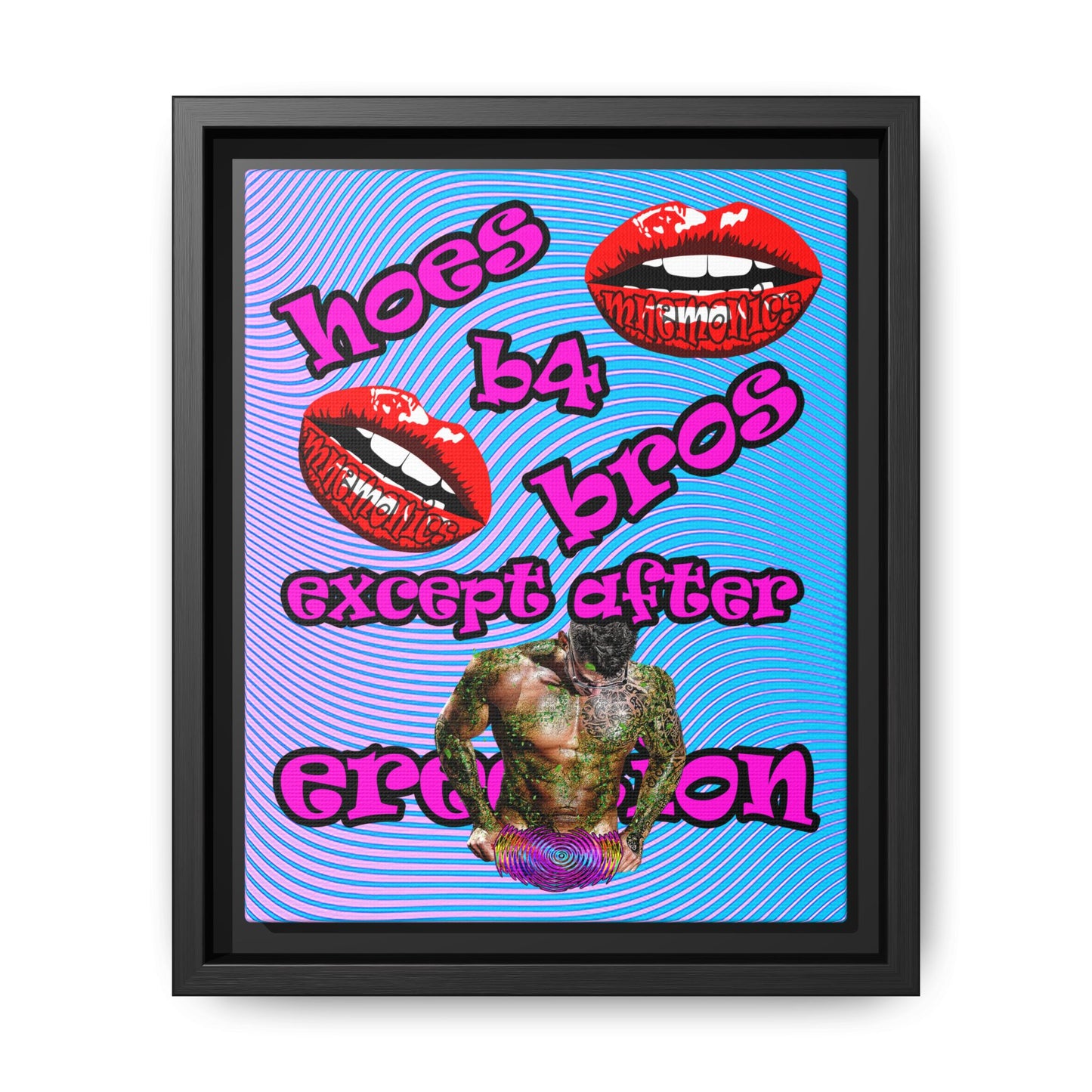 hoes b4 bros - framed canvas art (light blue-purple wave)