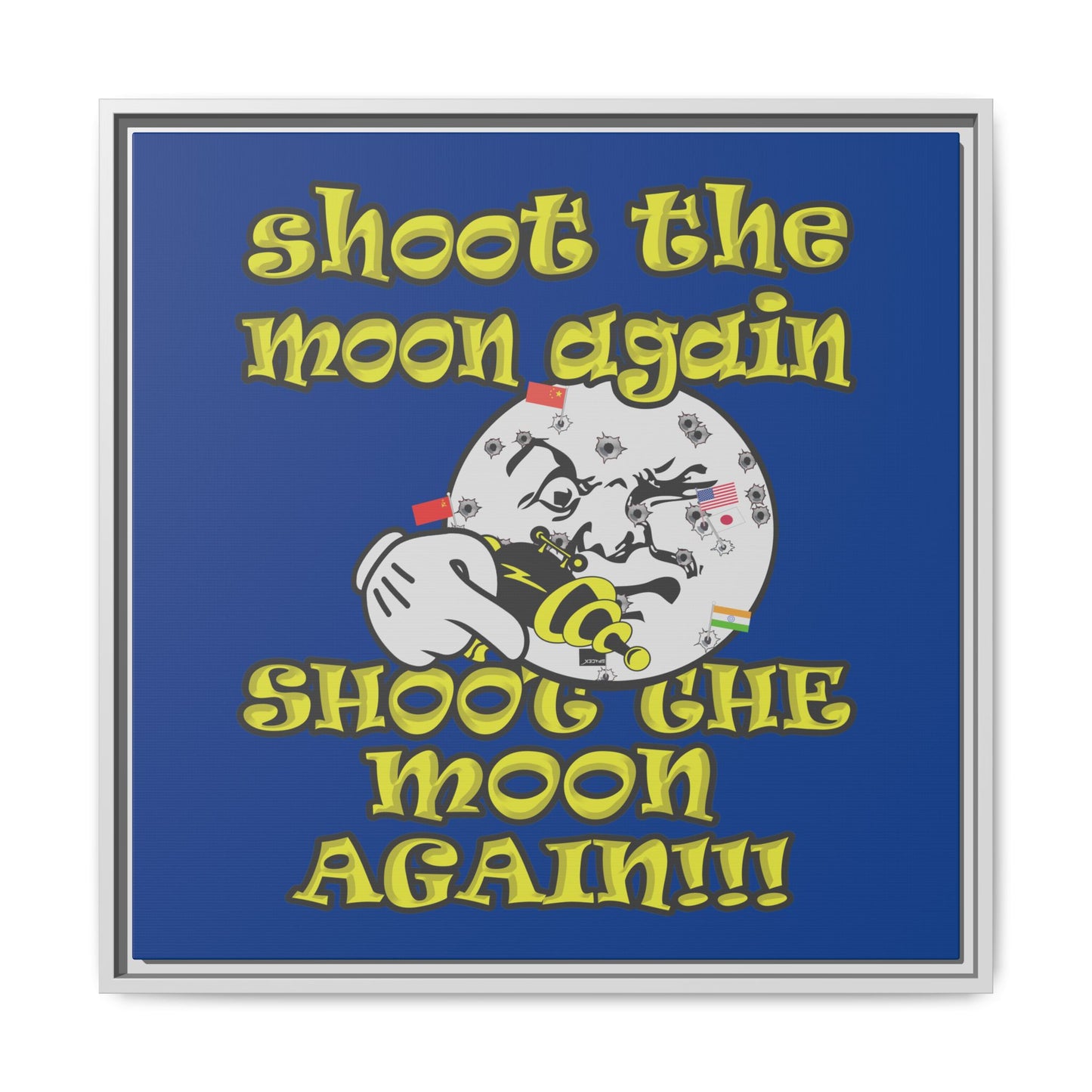 shoot the moon again - framed canvas art (dark blue)