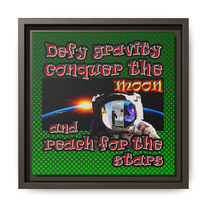 defy conquer reach - framed canvas art (logo green)