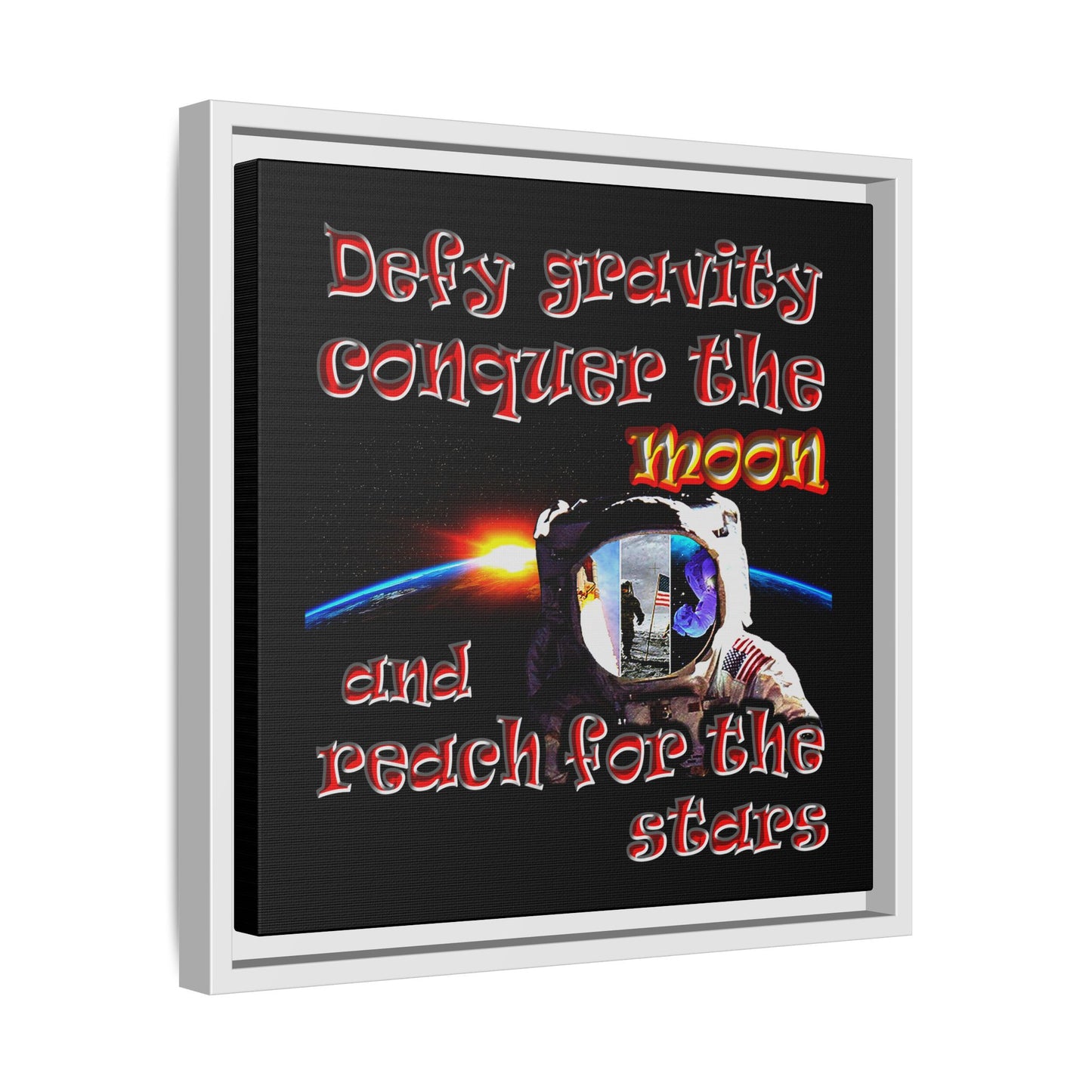 defy conquer reach - framed canvas art (black)