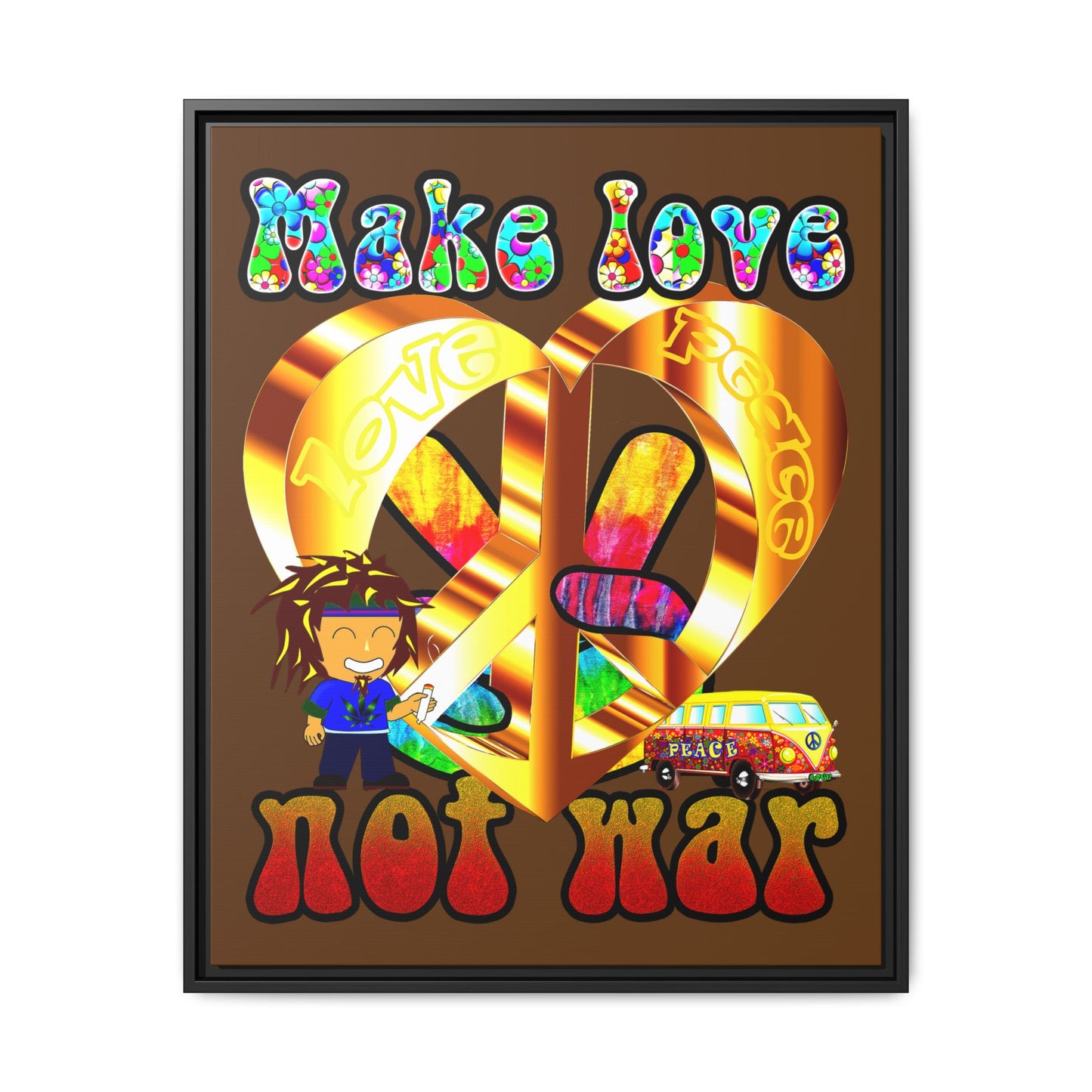 love peace - framed canvas art (brown)