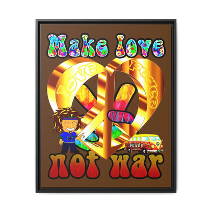 love peace - framed canvas art (brown)