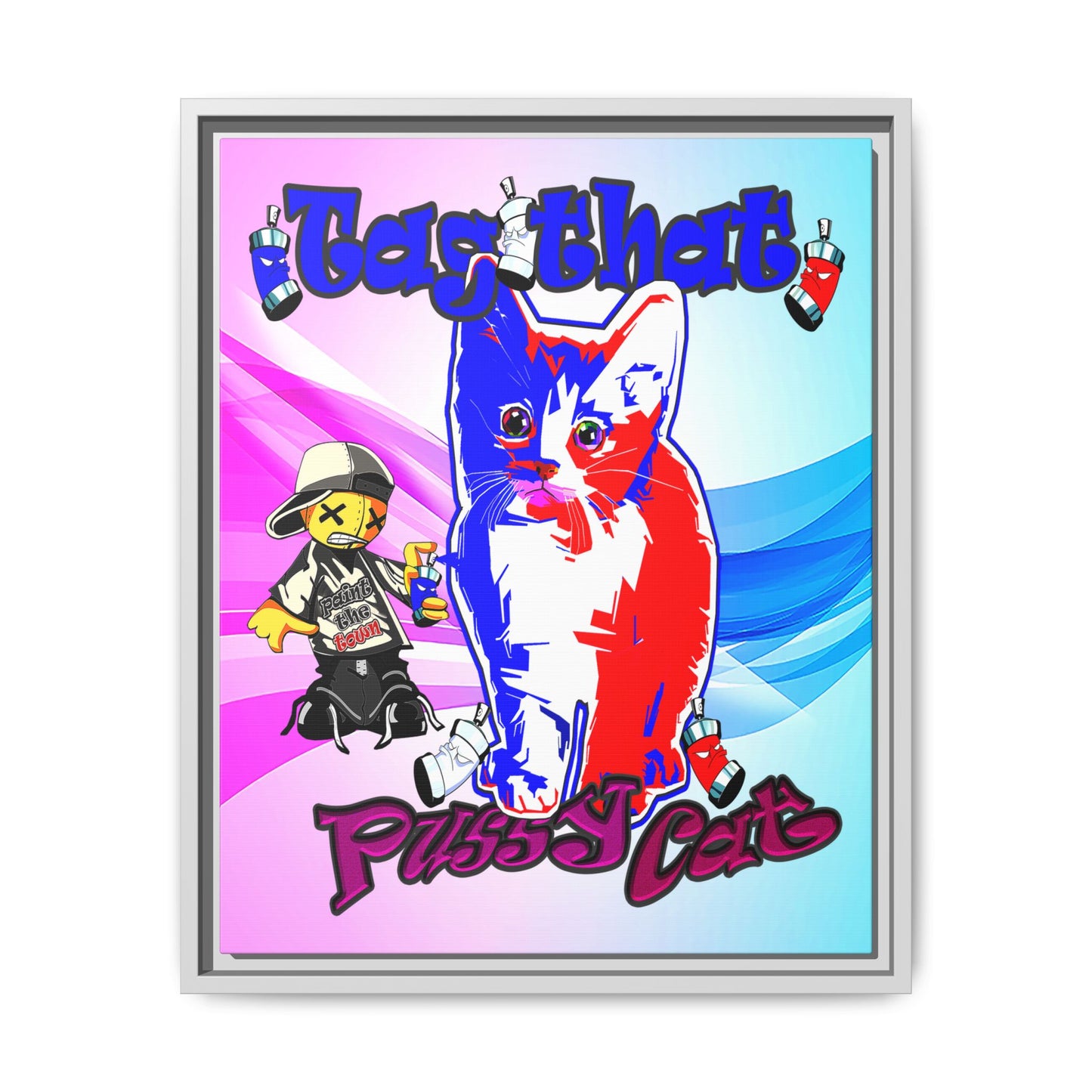 tag that - framed canvas art (light blue-pink wave)