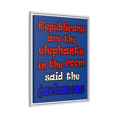 donkeys and elephants - framed canvas art (dark blue)