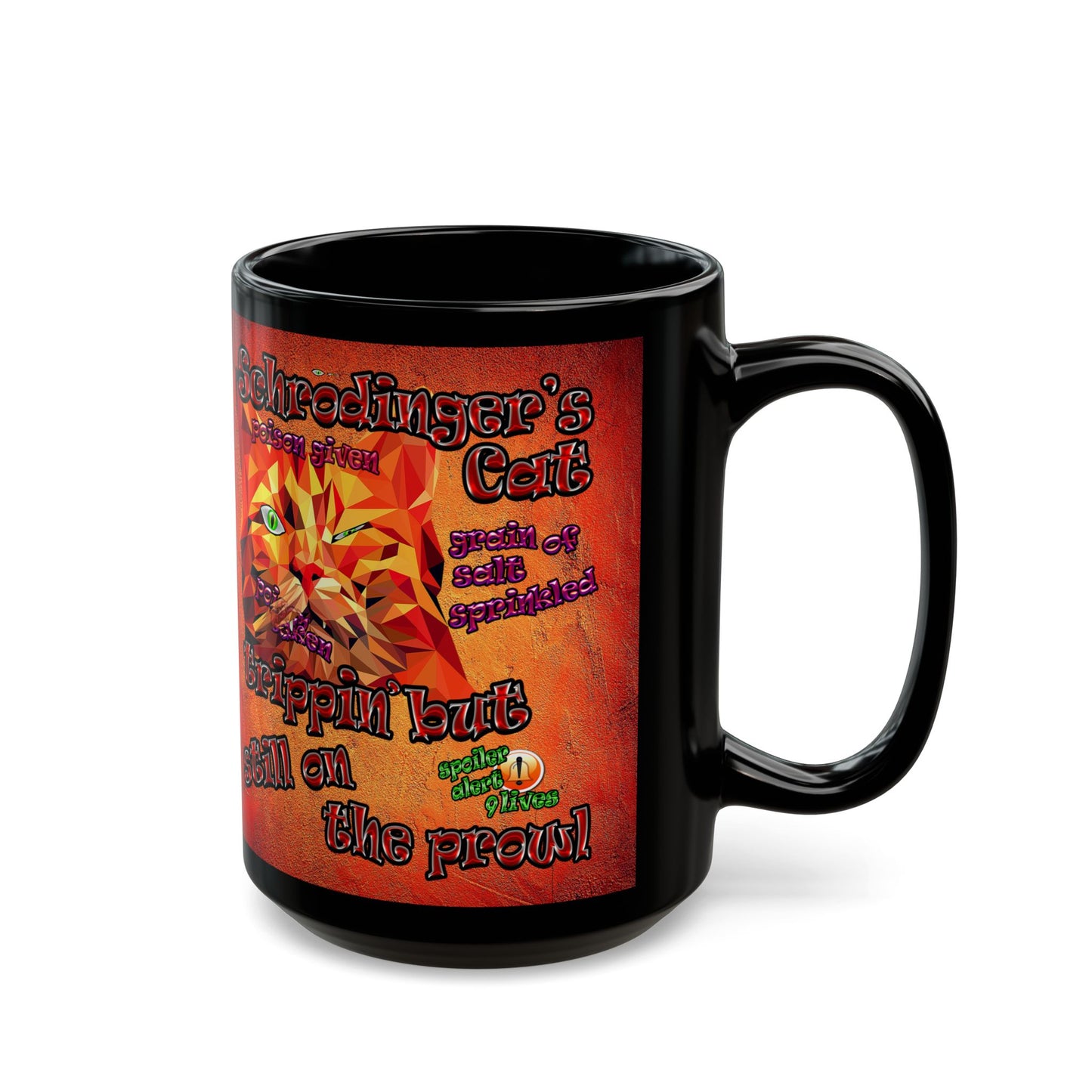 schrodinger's cat - Black Mug (burnt orange)
