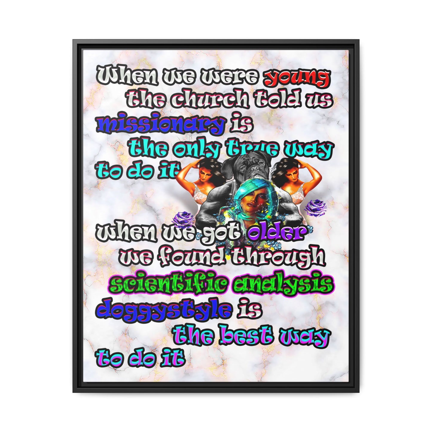 doggystyle - framed canvas art (white marble)