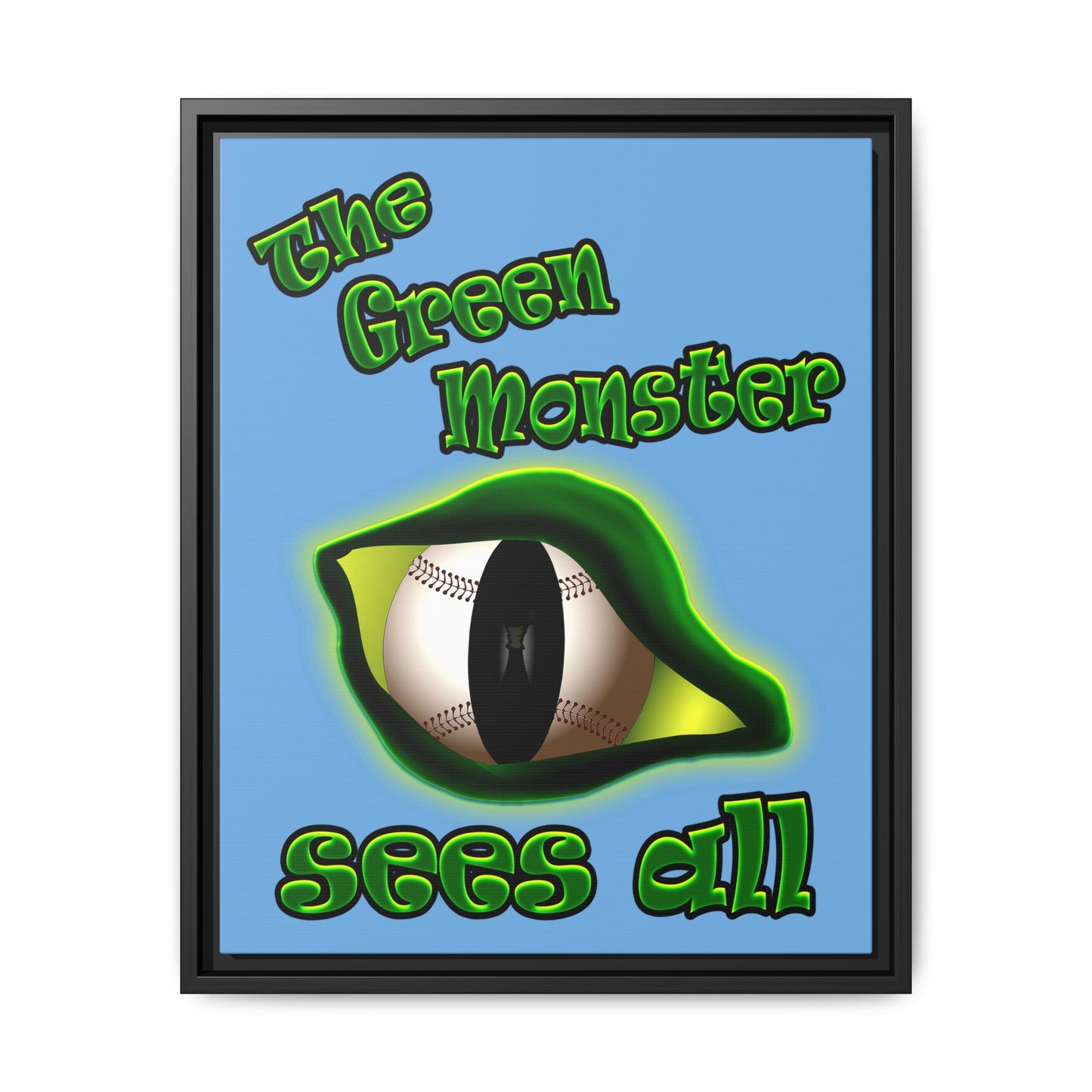 green monster - framed canvas art (light blue)