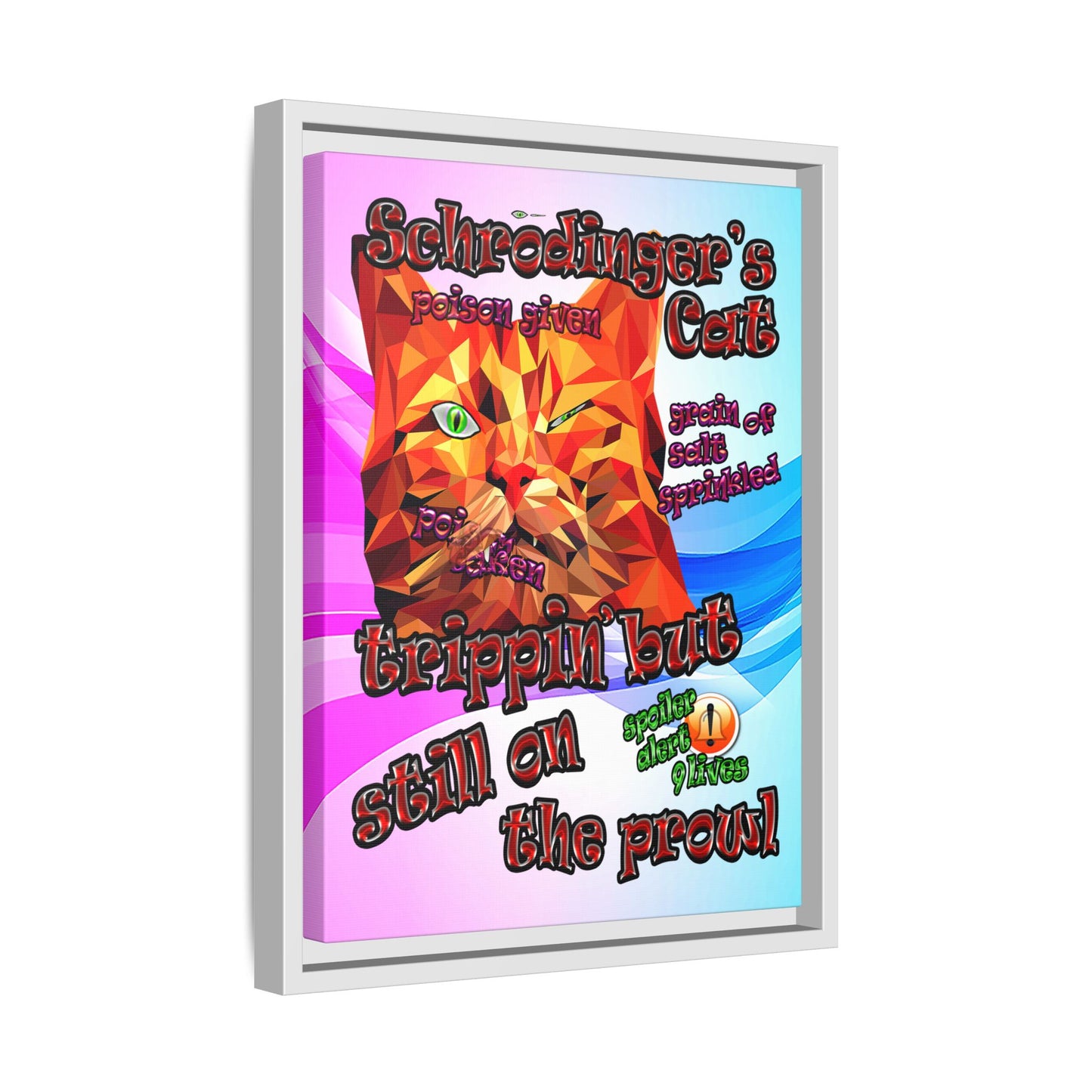 schrodinger's cat - framed canvas art (light blue-pink wave)