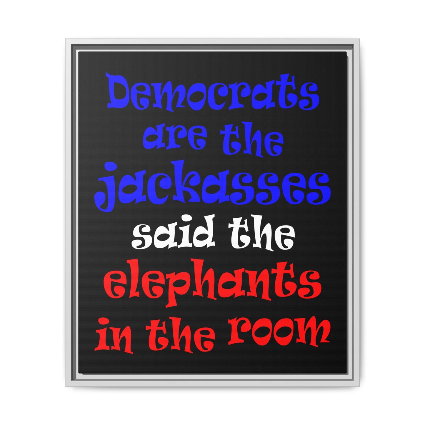donkeys and elephants - framed canvas art (black)