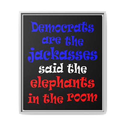 donkeys and elephants - framed canvas art (black)