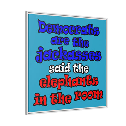 donkeys and elephants - framed canvas art (turquoise)