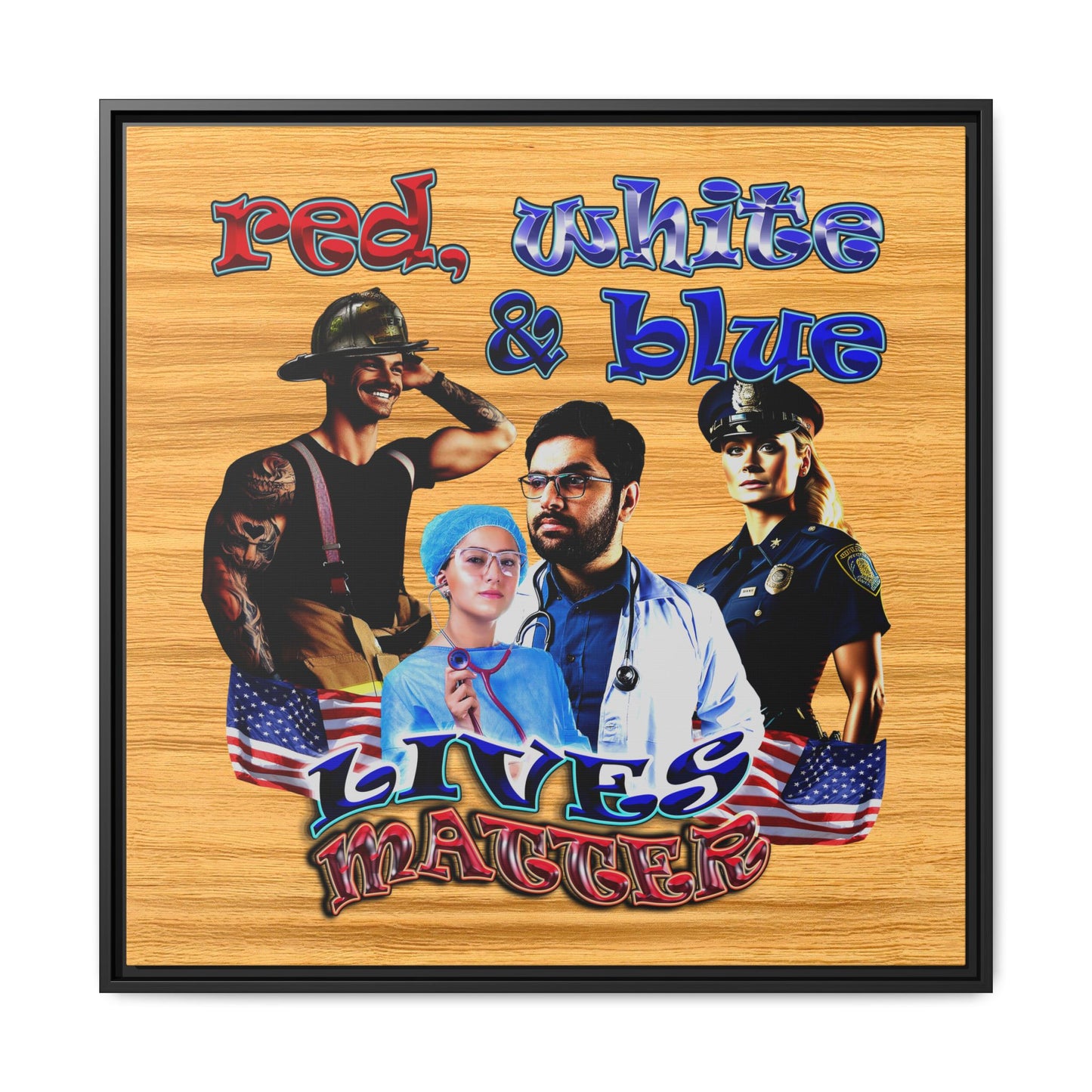 rw&b lives matter - framed canvas art (butterscotch wood finish)