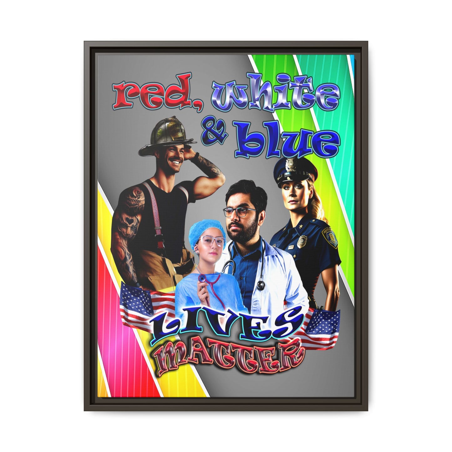 rw&b lives matter - framed canvas art (rainbow split)