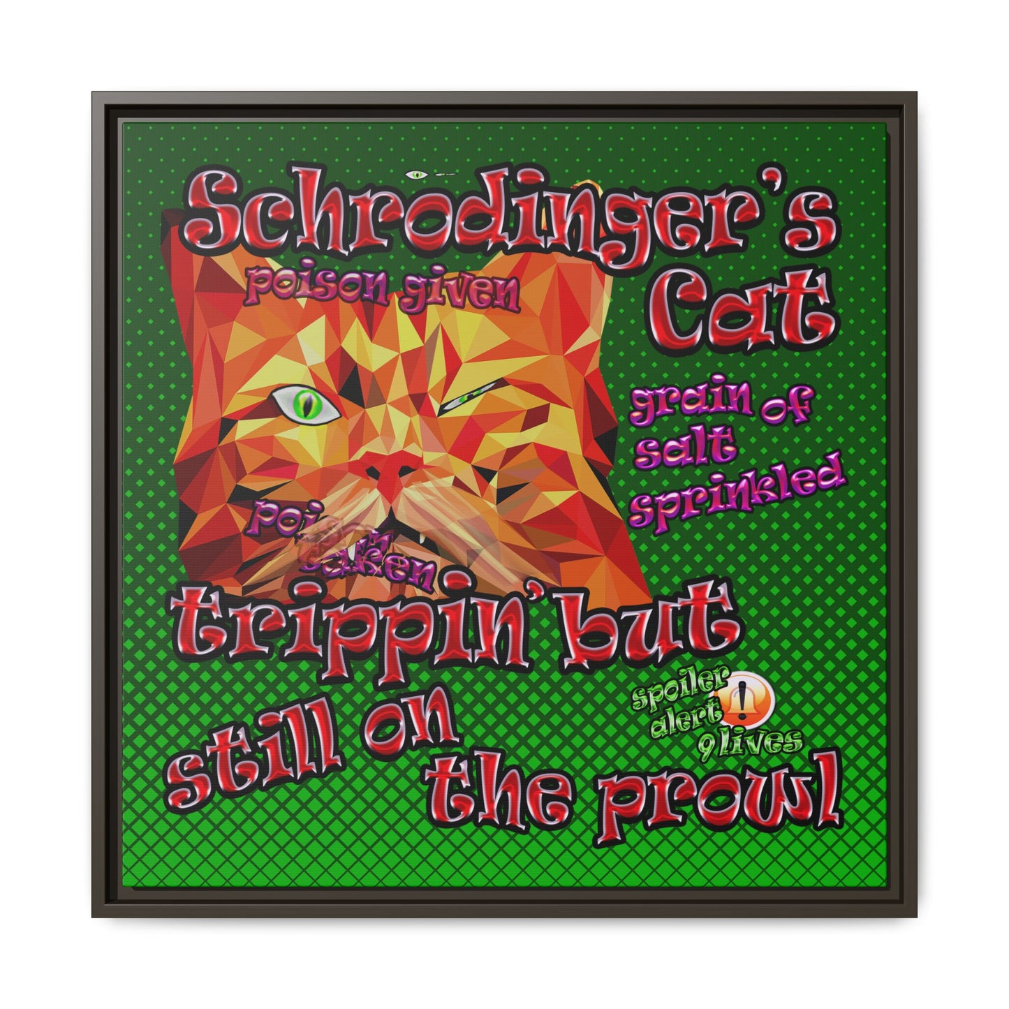 schrodinger's cat - framed canvas art (logo green)