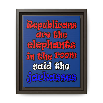 donkeys and elephants - framed canvas art (dark blue)