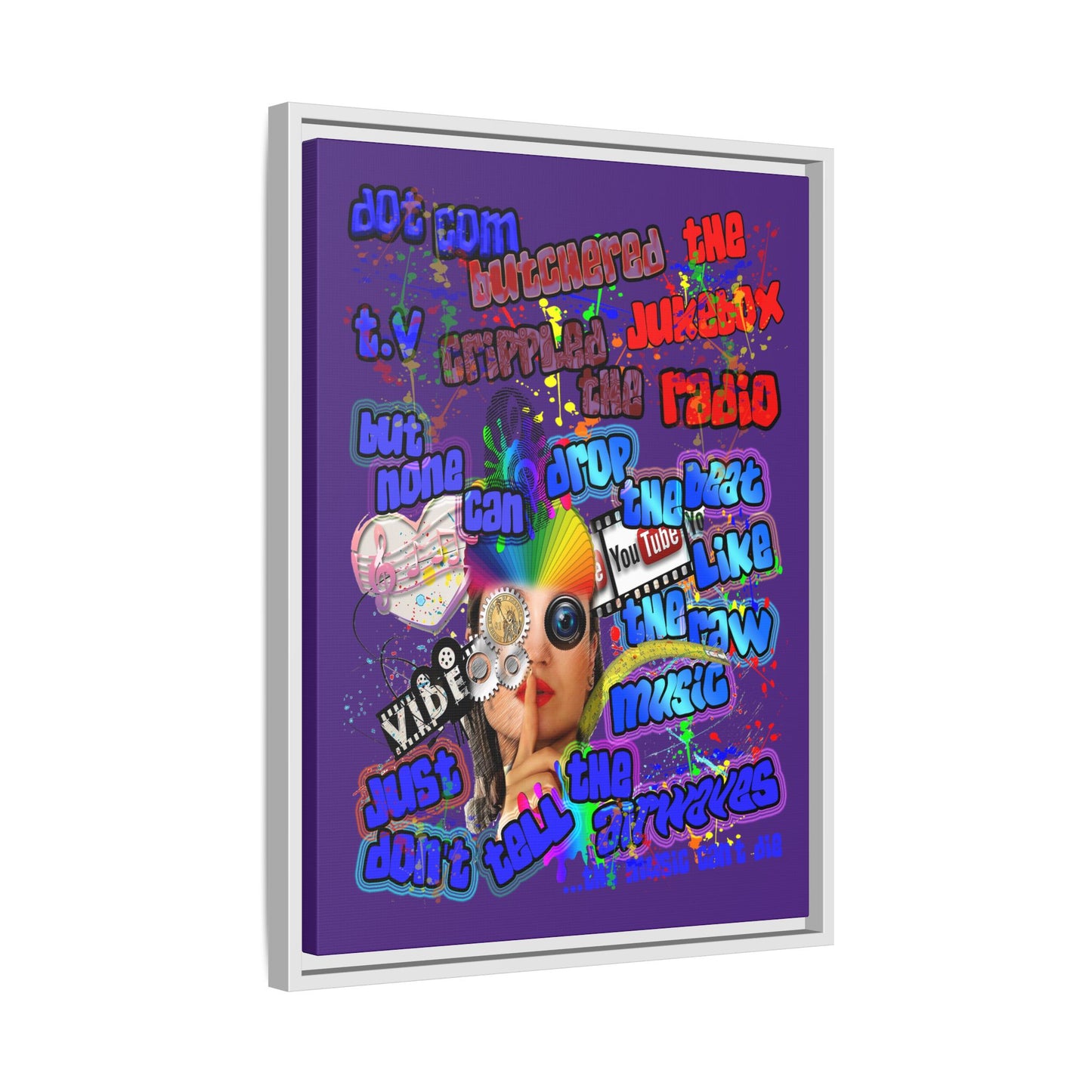 drop the beat - framed canvas art (purple)
