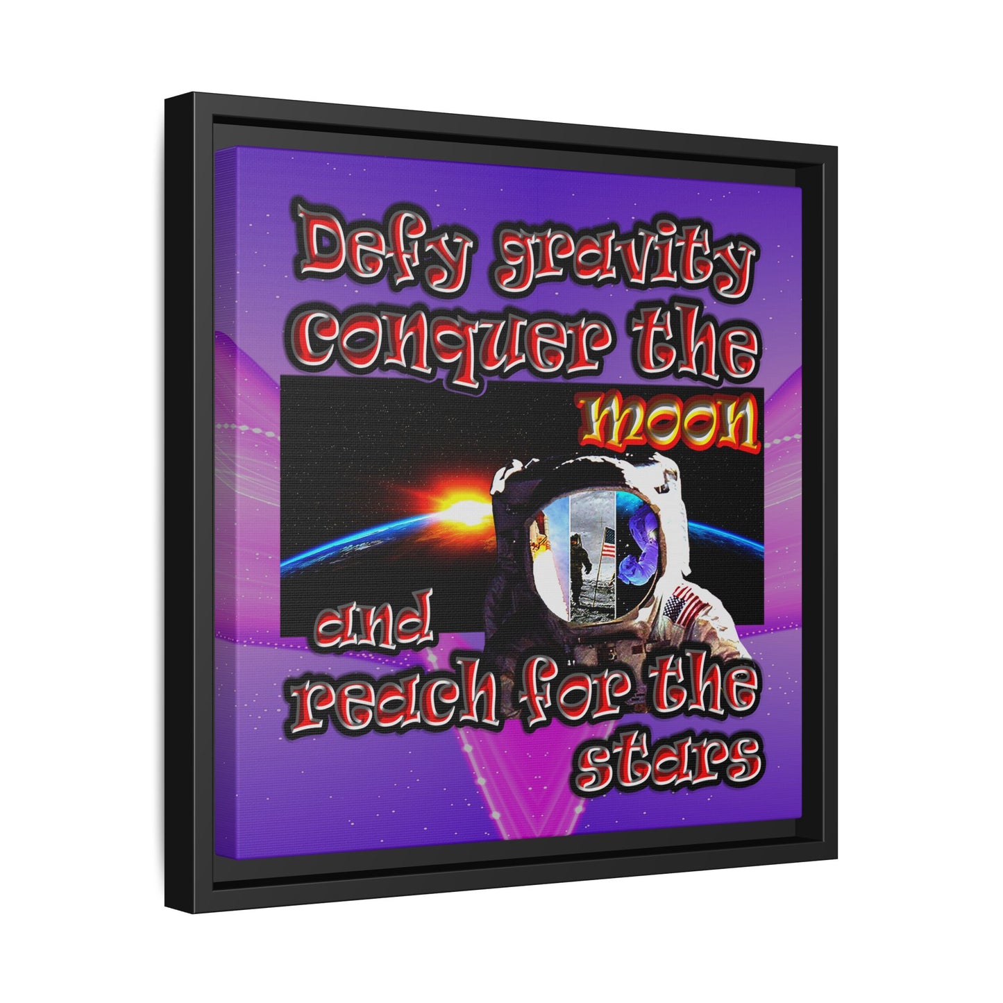 defy conquer reach - framed canvas art (purple-pink wave)