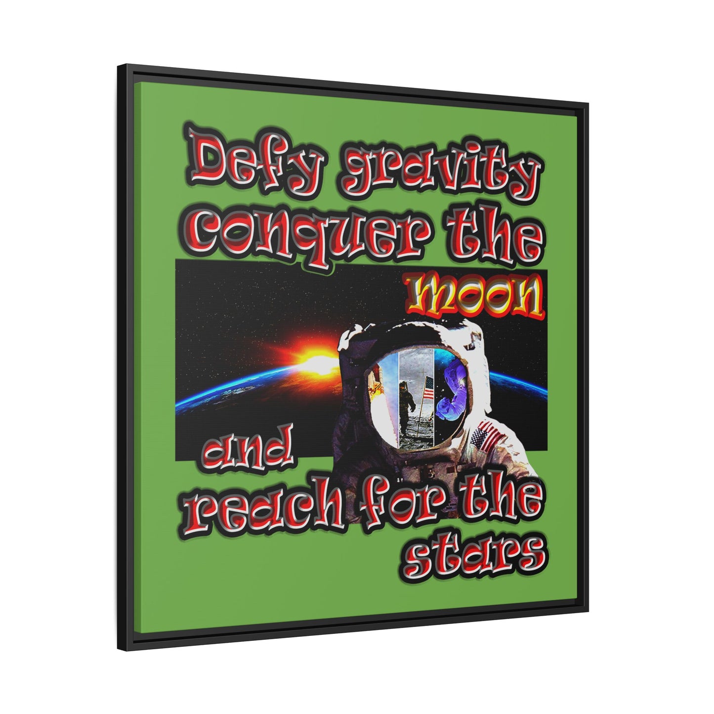 defy conquer reach - framed canvas art (green)