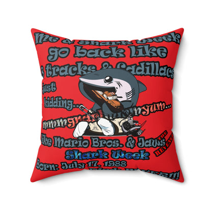 shark week - Spun Polyester Square Pillow - (red)
