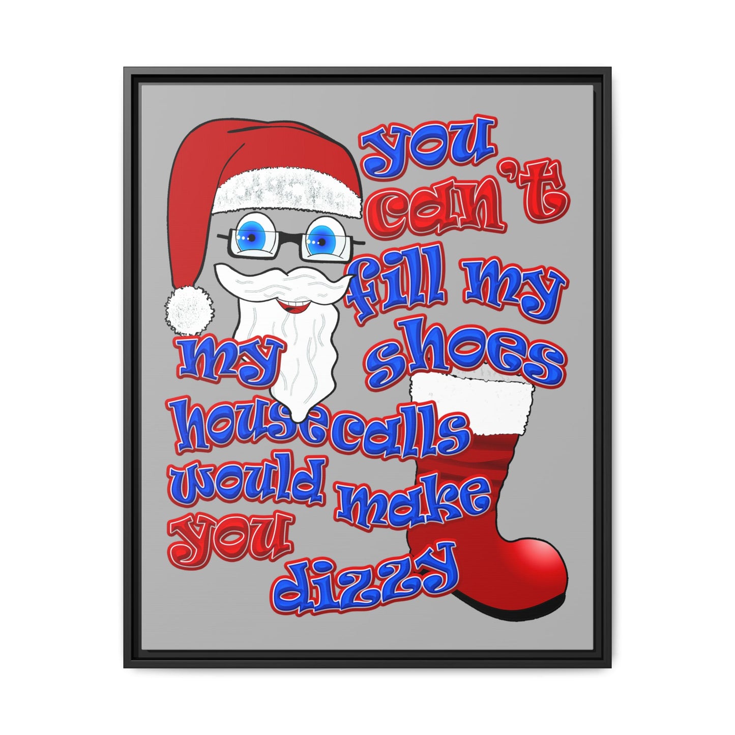 santa's shoes - framed canvas art (light grey)