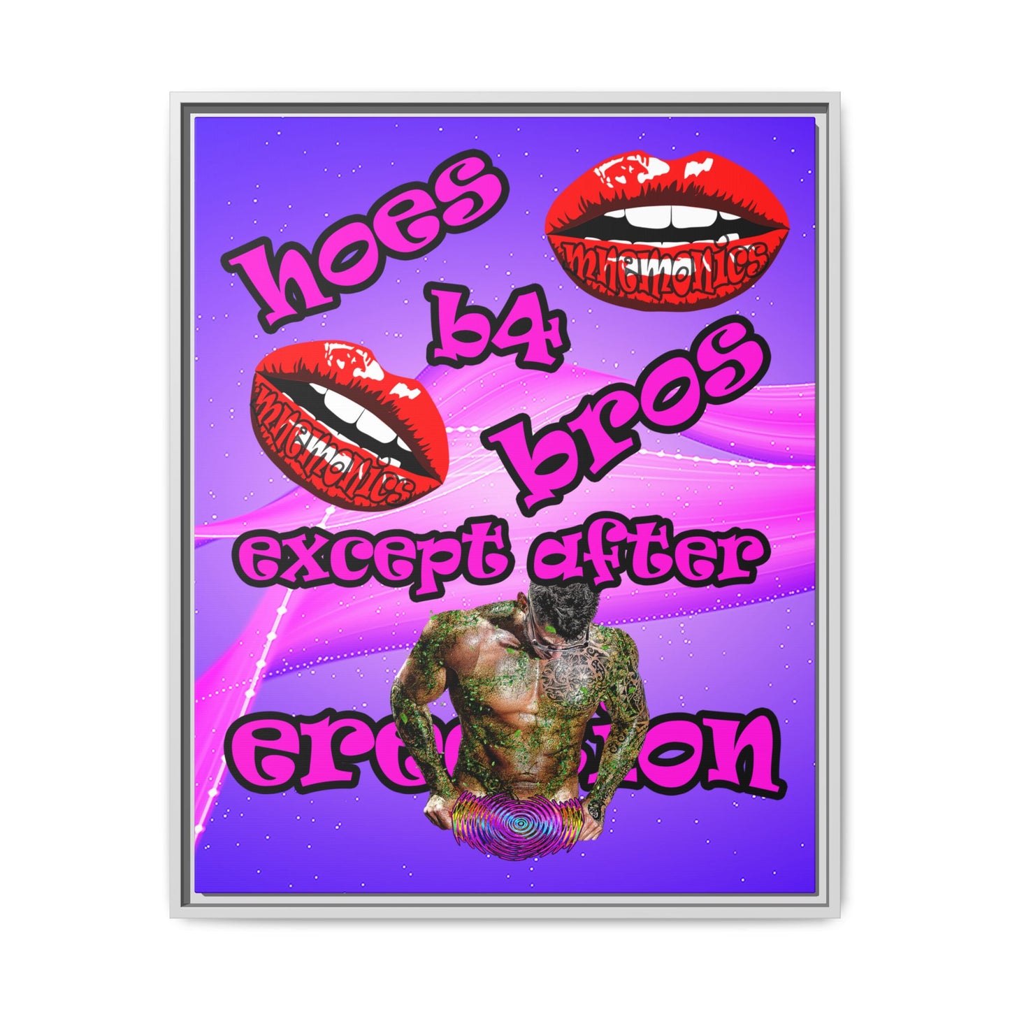 hoes b4 bros - framed canvas art (purple-pink wave)