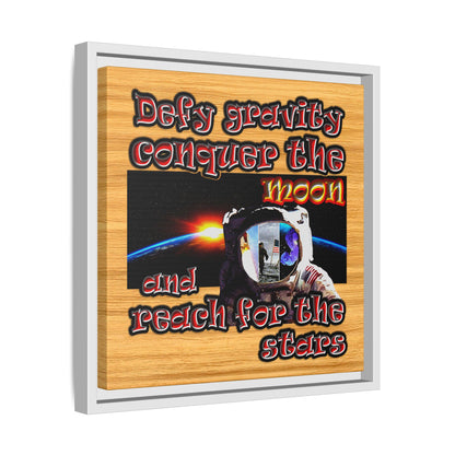 defy conquer reach - framed canvas art (butterscotch wood finish)
