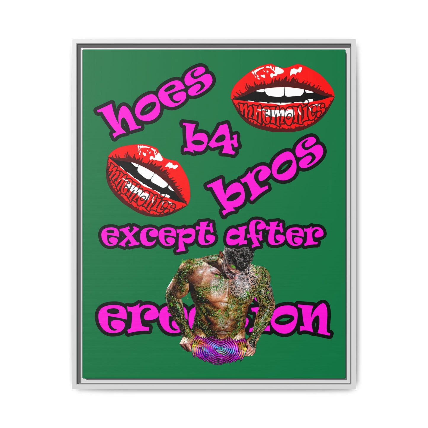 hoes b4 bros - framed canvas art (dark green)