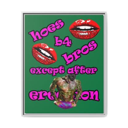 hoes b4 bros - framed canvas art (dark green)