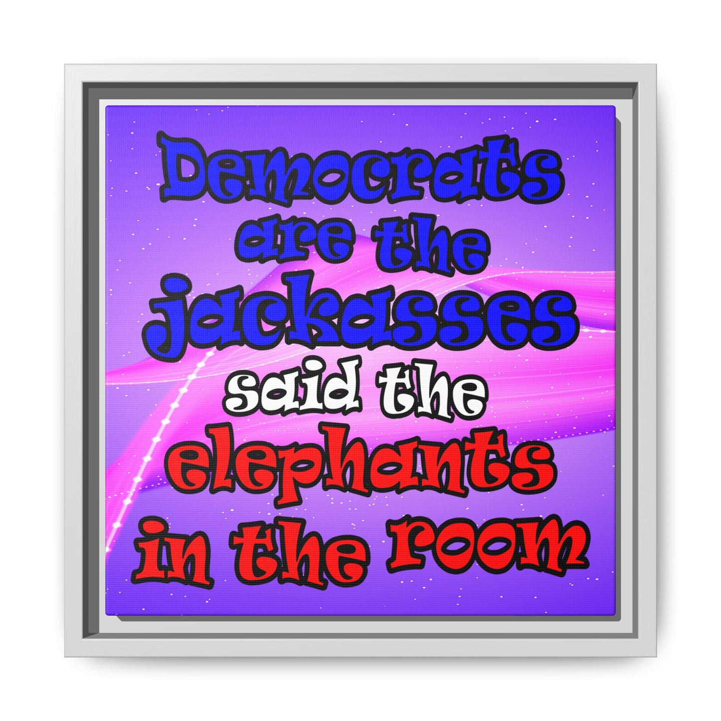 donkeys and elephants - framed canvas art (purple-pink wave)