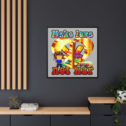 love peace - framed canvas art (light grey)