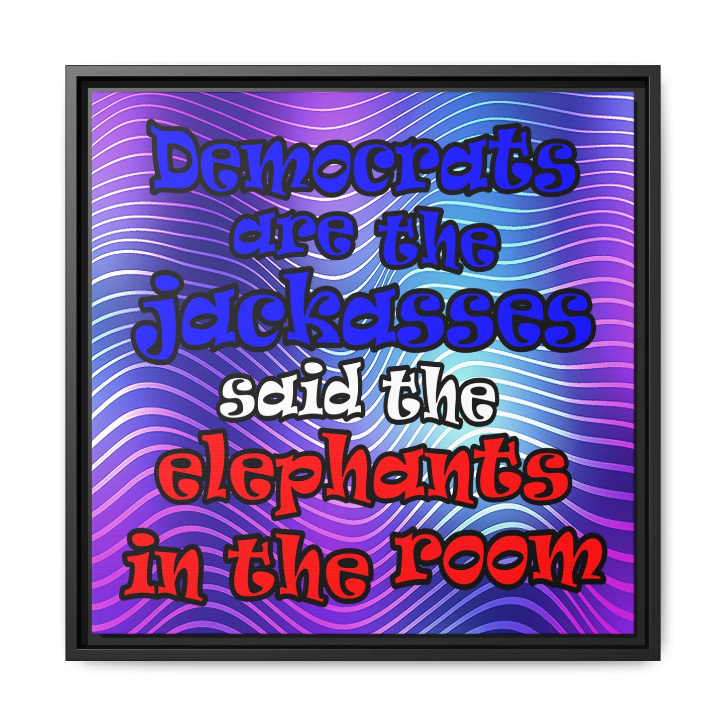 donkeys and elephants - framed canvas art (purple wave)