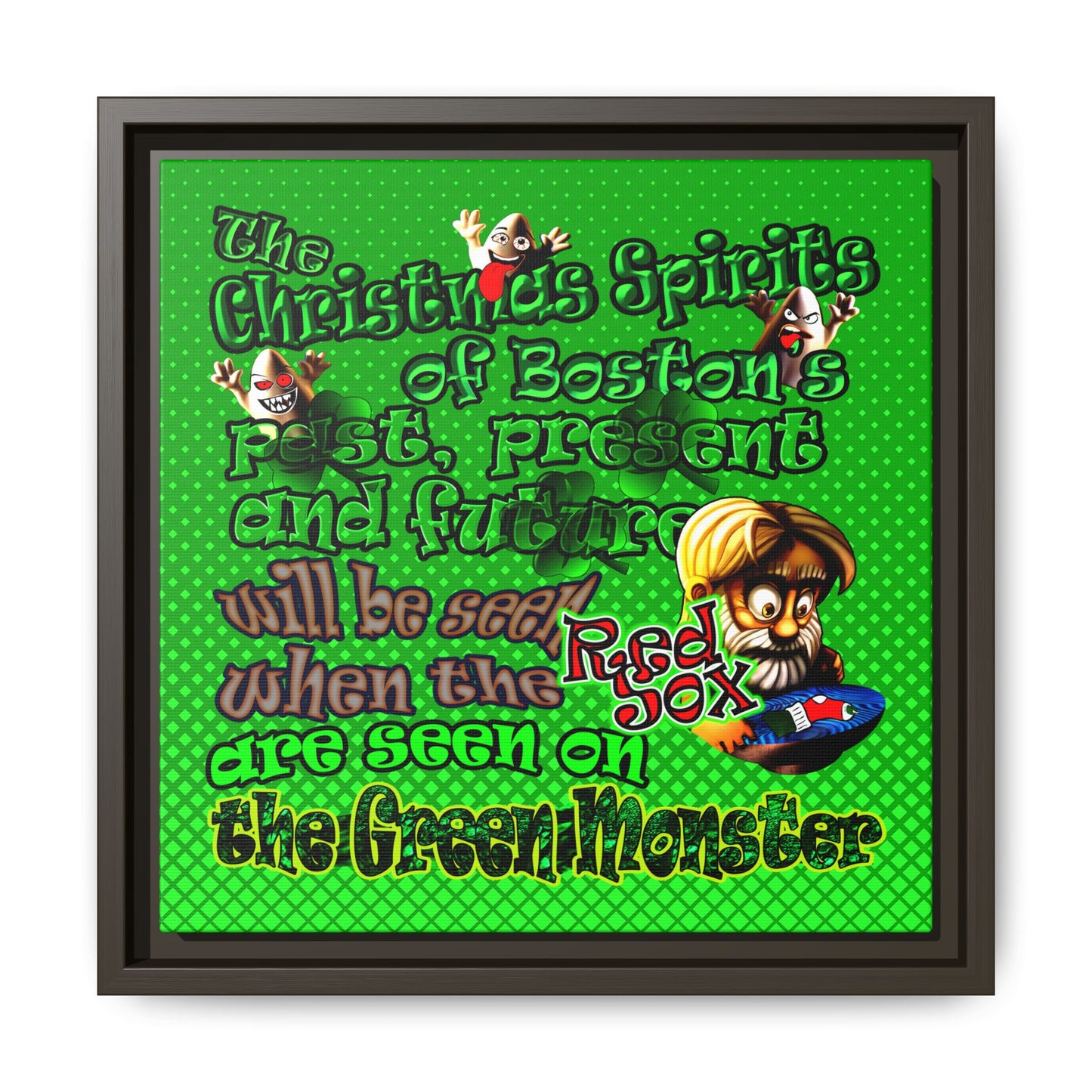 christmas spirits of boston - framed canvas art (logo green)