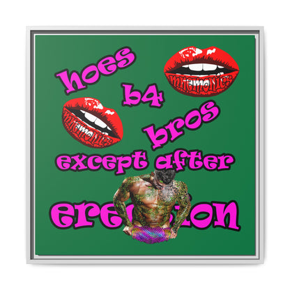 hoes b4 bros - framed canvas art (dark green)