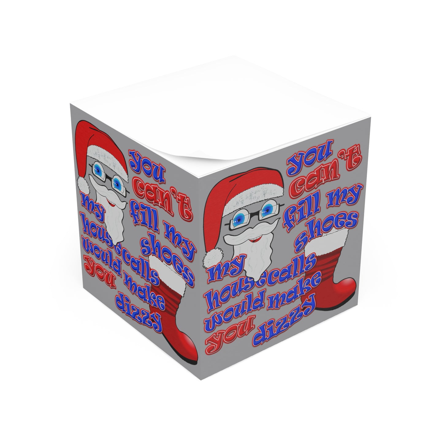 santa's shoes - note cube (grey)