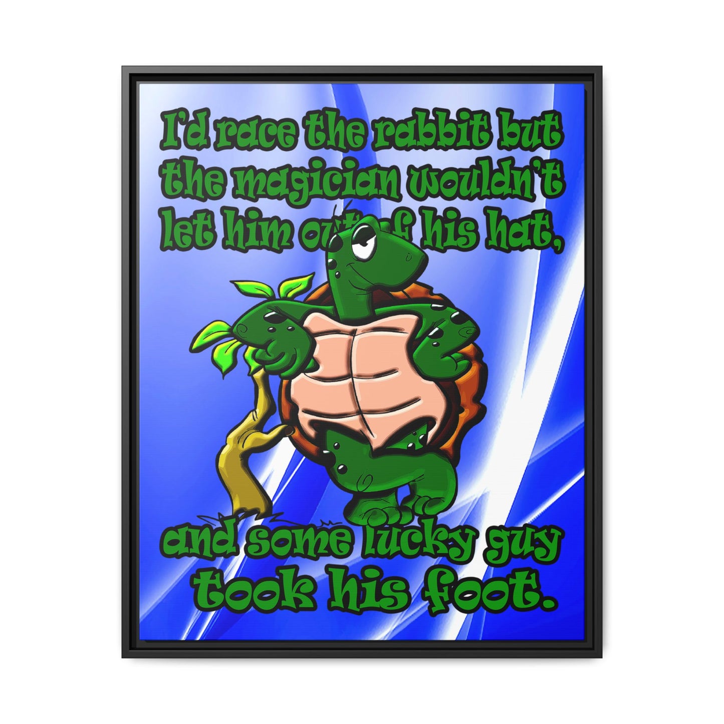 turtle race - framed canvas art (blue-white wave)