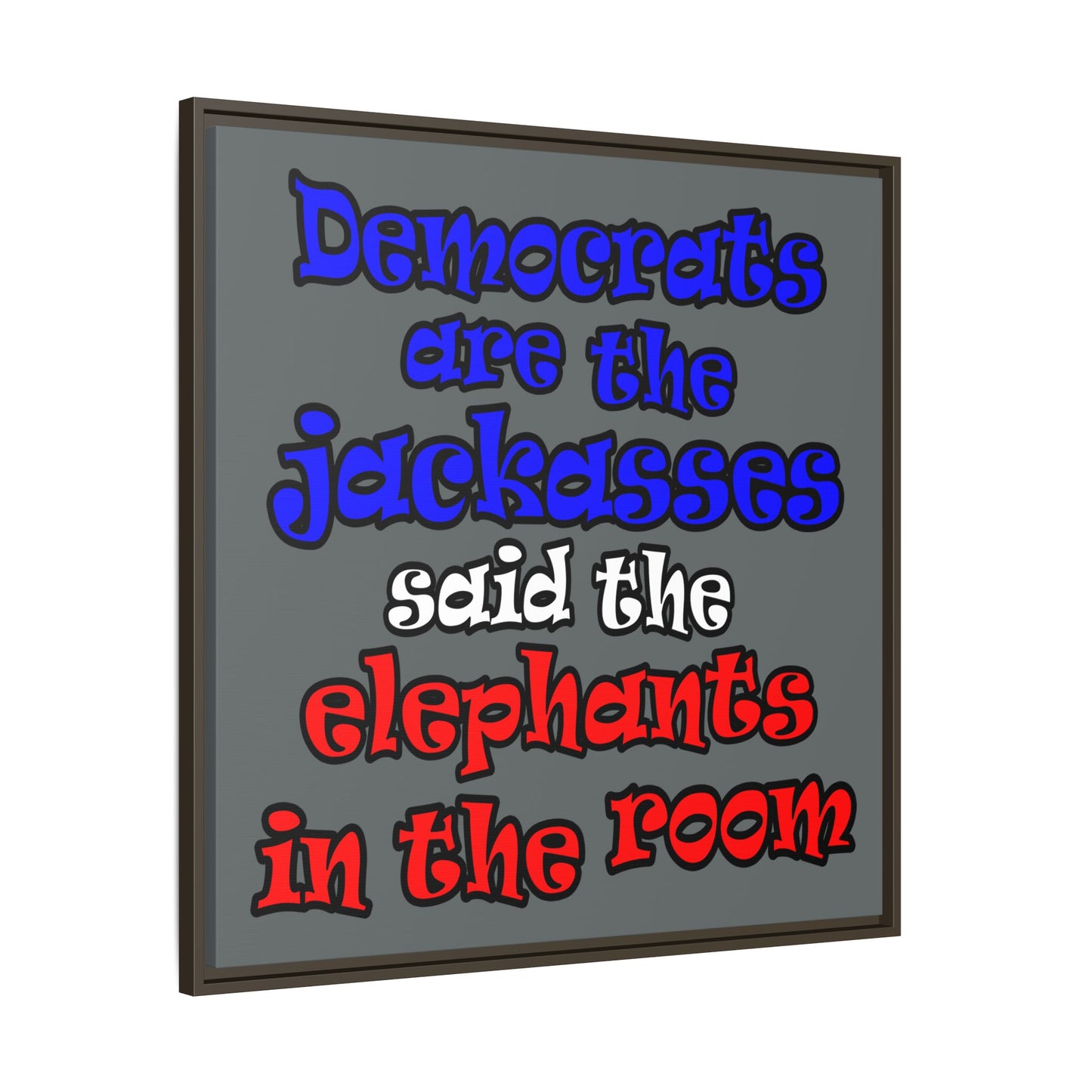 donkeys and elephants - framed canvas art (dark grey)
