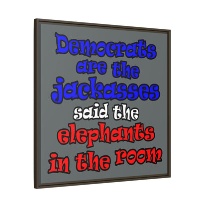 donkeys and elephants - framed canvas art (dark grey)