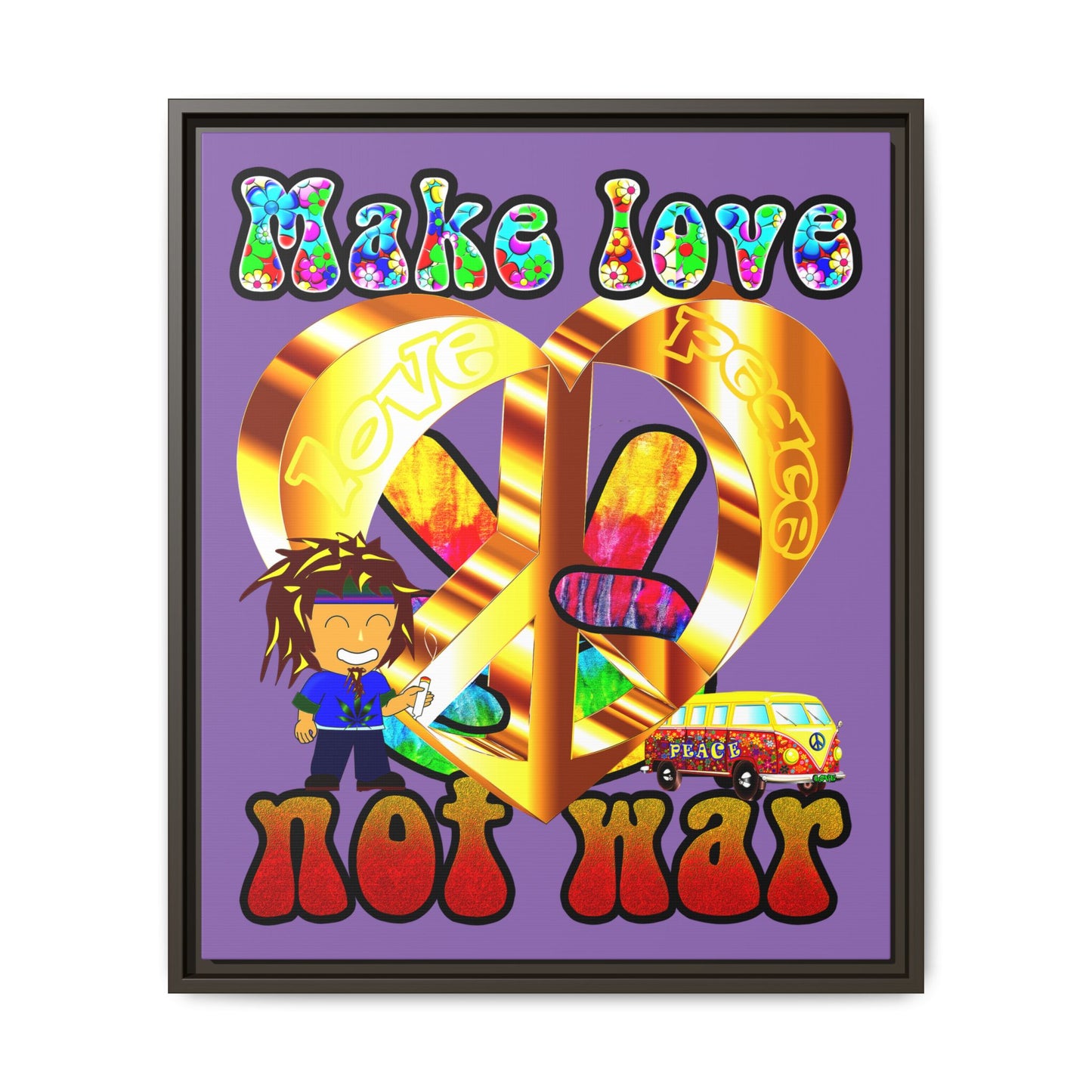 love peace - framed canvas art (light purple)