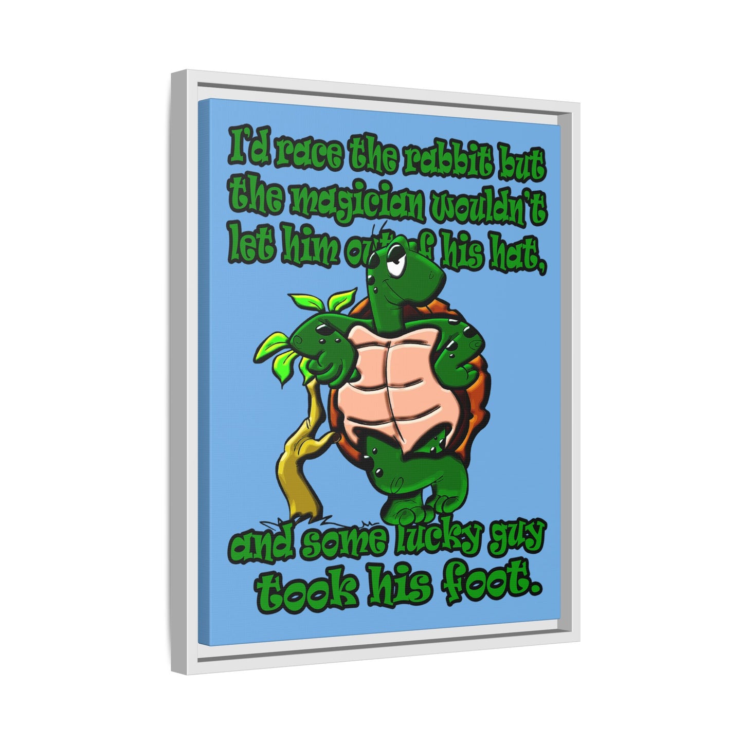 turtle race - framed canvas art (light blue)