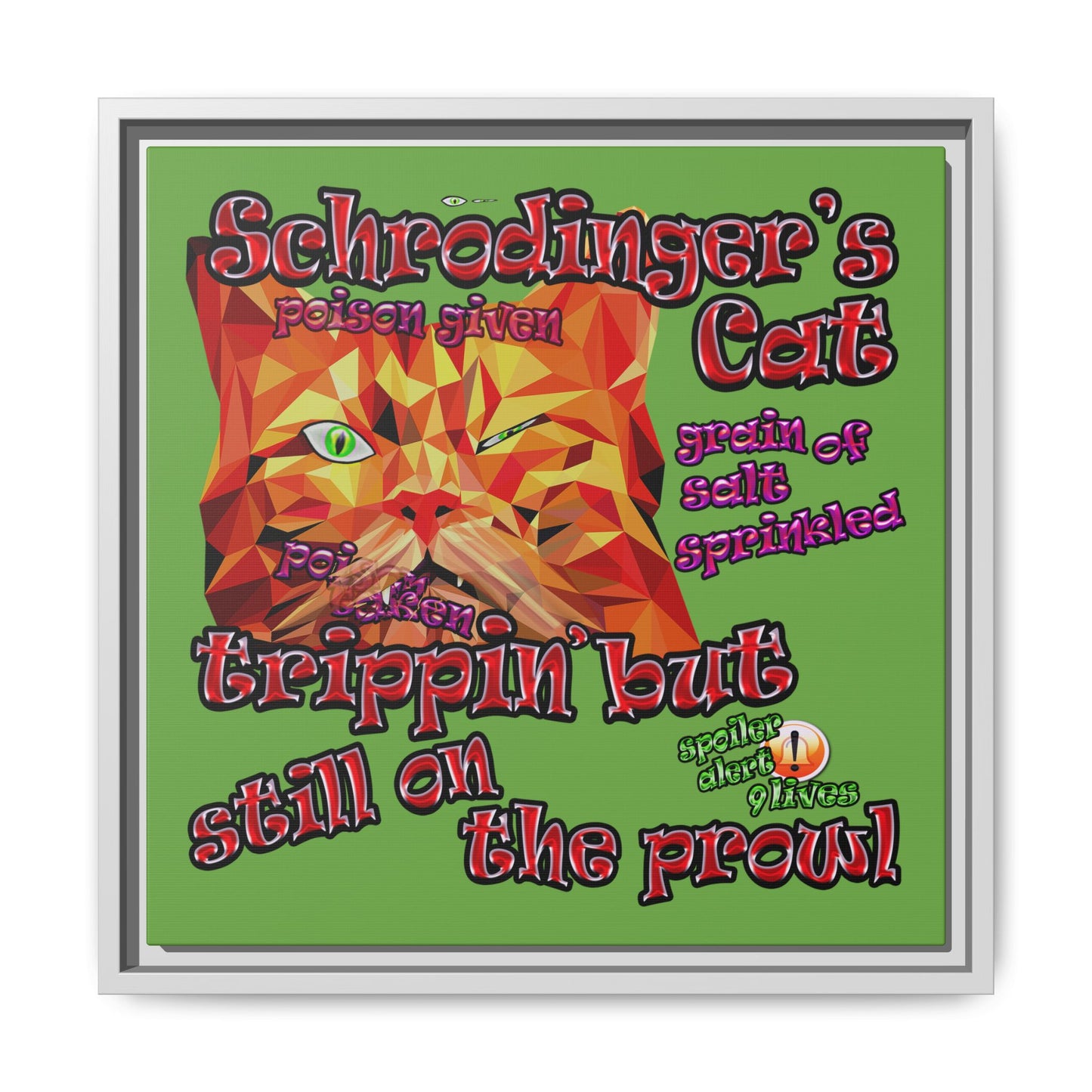 schrodinger's cat - framed canvas art (green)