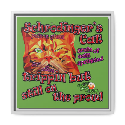 schrodinger's cat - framed canvas art (green)